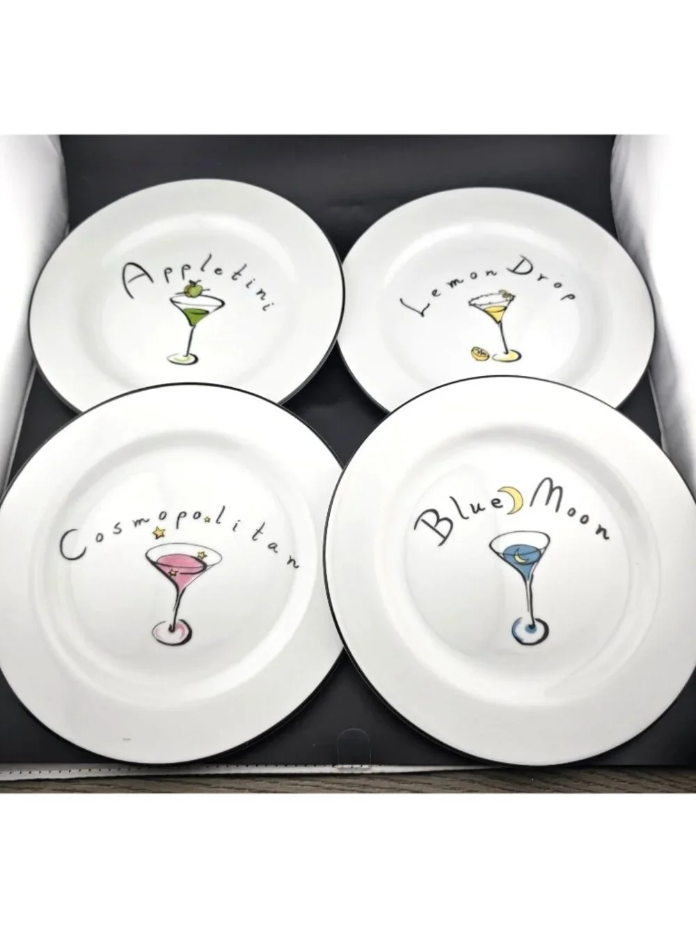 Pottery Barn Set Of 4 Martini Collection Cocktail Plates 7.5